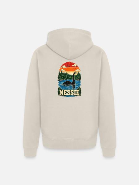 Nessie Sunset Retro Lake Tee - Unisex Premium Bio Zip Hoodie - Beige