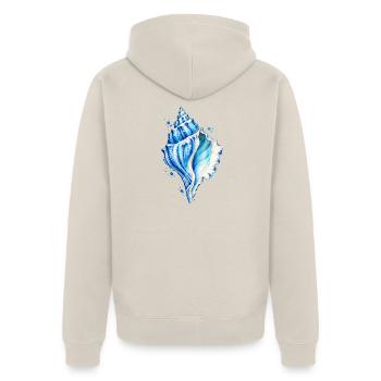 Blaue Muschel Wasserfarbenbild - Unisex Premium Bio Zip Hoodie - Beige - Hinten - Thijin (182cm)
