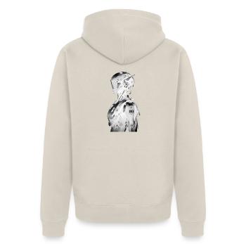 Cyberpunk Knight 80 – Futuristisches Design - Unisex Premium Bio Zip Hoodie - Beige - Hinten - Thijin (182cm)