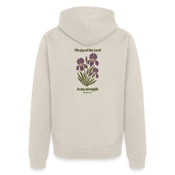 Die Freude des Herrn – Iris-Blumendesign - Unisex Premium Bio Zip Hoodie - Beige - Hinten - Thijin (182cm)