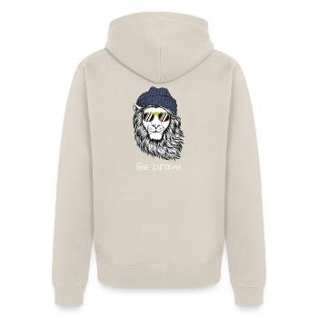 Mutiger Löwe mit Be Brave-Brille - Unisex Premium Bio Zip Hoodie - Beige - Hinten - Thijin (182cm)