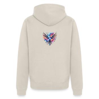 Kosmischer geometrischer Phönix - Unisex Premium Bio Zip Hoodie - Beige - Hinten - Thijin (182cm)