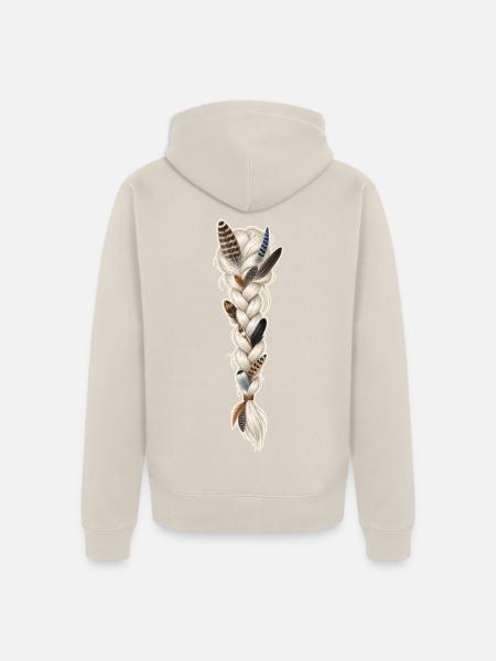 Zopf mit Vogelfedern - Unisex Premium Bio Zip Hoodie - Beige