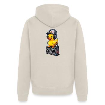 DJ-Ente mit Kopfhörern - Unisex Premium Bio Zip Hoodie - Beige - Hinten - Thijin (182cm)