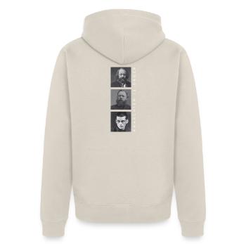 Historische Porträts mit anarchistischem Slogan - Unisex Premium Bio Zip Hoodie - Beige - Hinten - Thijin (182cm)