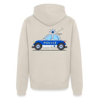 Polizeiauto Police Blau - Unisex Premium Bio Zip Hoodie - Beige - Hinten - Thijin (182cm)