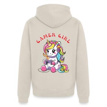 Gamer Girl - Unisex Premium Bio Zip Hoodie - Beige - Hinten - Thijin (182cm)
