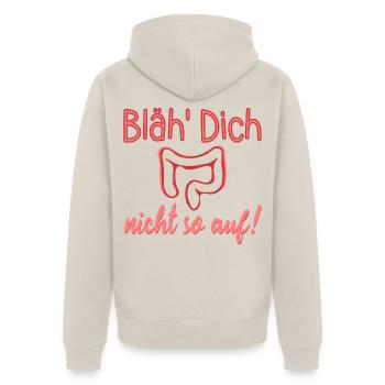 AUFGEBLÄHT - DARM REIZDARM - Unisex Premium Bio Zip Hoodie - Beige - Hinten - Thijin (182cm)
