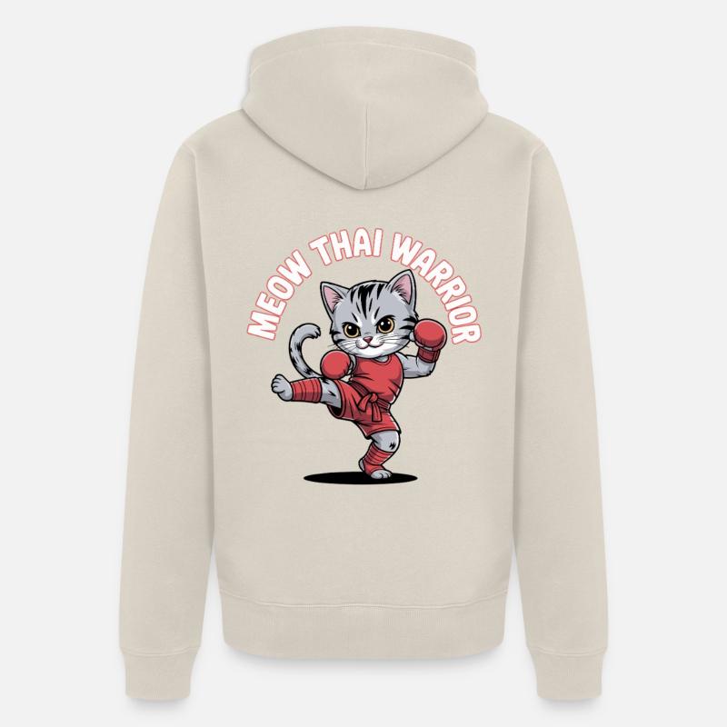 Chat combattant de style thaïlandais - Veste à capuche bio Premium Unisexe - beige
