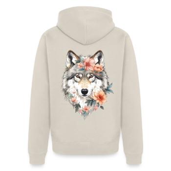 Flower Wolf Portrait - Unisex Premium Organic Zip Hoodie - beige - Back - Thijin (182cm)