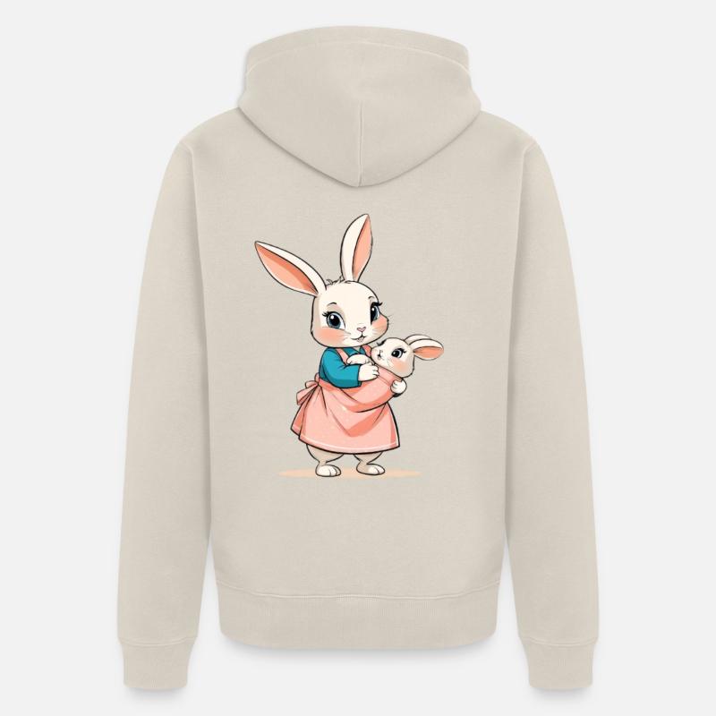 Mère lapin avec bébé - Veste à capuche bio Premium Unisexe - beige
