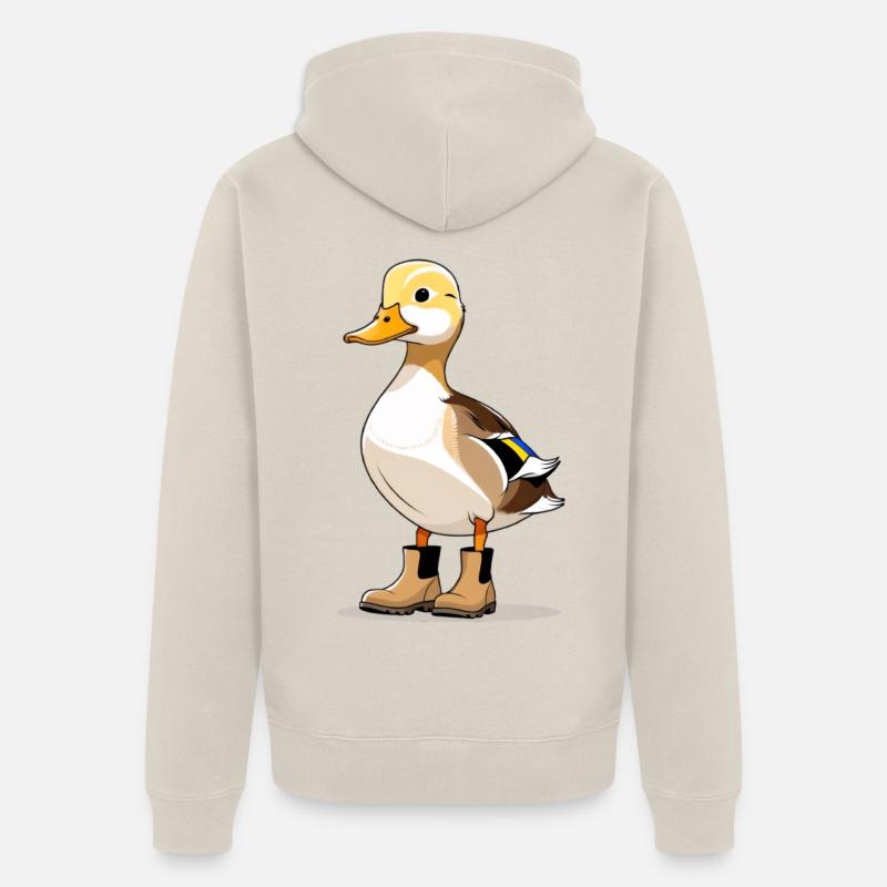 Dessin animé canard dans les bottes - Veste à capuche bio Premium Unisexe - beige