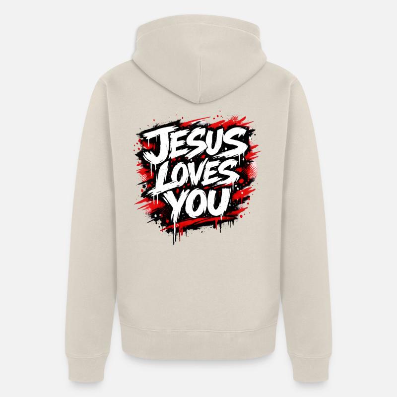 Jesus liebt dich Graffiti Statement - Unisex Premium Bio Zip Hoodie - Beige