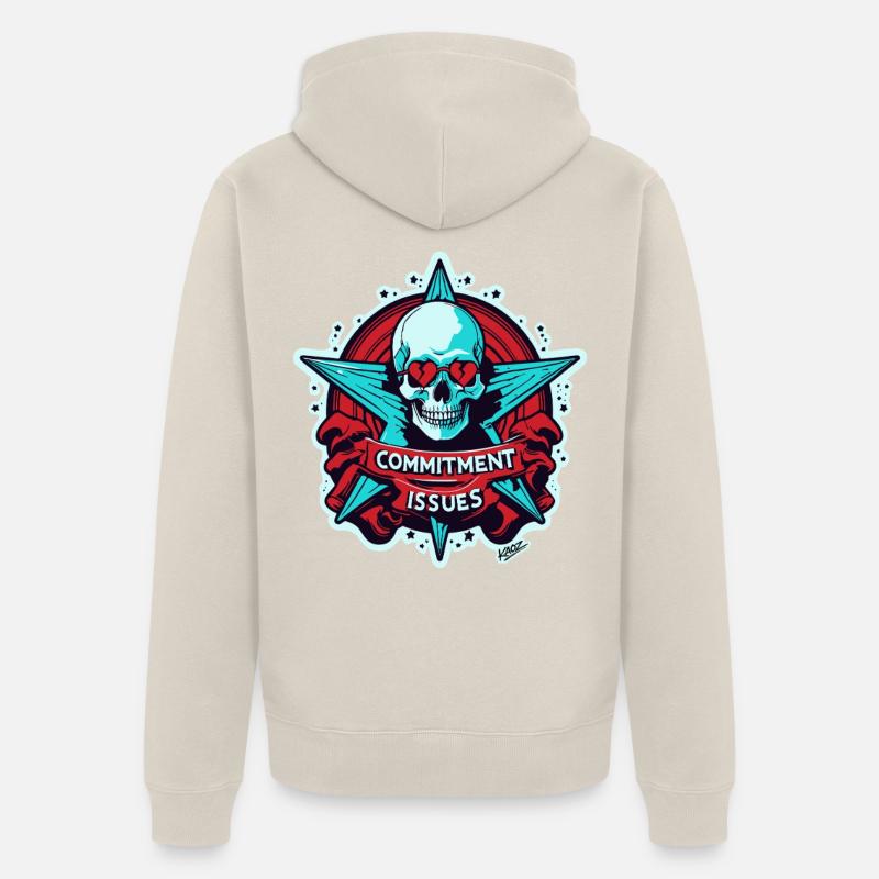 Commitment Issues Skull Badge - Unisex Premium Organic Zip Hoodie - beige