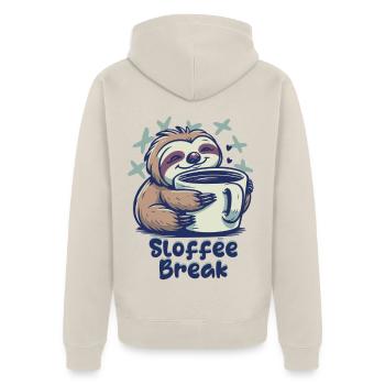 Sloffee Break Faultier Kaffee - Unisex Premium Bio Zip Hoodie - Beige - Hinten - Thijin (182cm)