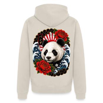 Panda im japanischen Irezumi Tattoo Stil - Unisex Premium Bio Zip Hoodie - Beige - Hinten - Thijin (182cm)