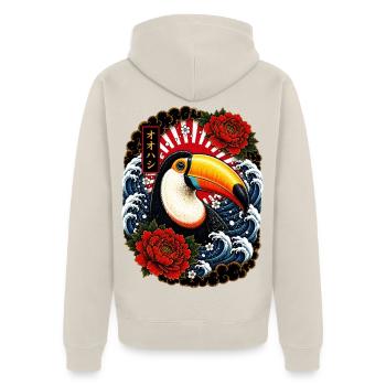 Tukan im japanischen Irezumi Tattoo Stil - Unisex Premium Bio Zip Hoodie - Beige - Hinten - Thijin (182cm)