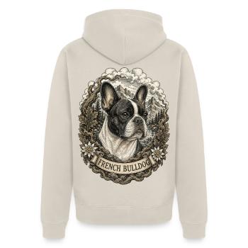 French Bulldog in Vintage Style - Unisex Premium Organic Zip Hoodie - beige - Back - Thijin (182cm)