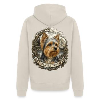 Yorkshire Terrier avec paysage montagneux vintage - Veste à capuche bio Premium Unisexe - beige - Dos - Thijin (182cm)