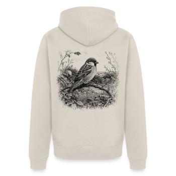 Süßer Spatz in Natur im Zeichenstil - Unisex Premium Bio Zip Hoodie - Beige - Hinten - Thijin (182cm)