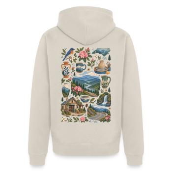 Asheville, Caroline du Nord Amour | Blue Ridge - Veste à capuche bio Premium Unisexe - beige - Dos - Thijin (182cm)