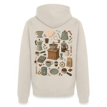 Kaffeeliebe | Barista & Handfilter - Unisex Premium Bio Zip Hoodie - Beige - Hinten - Thijin (182cm)