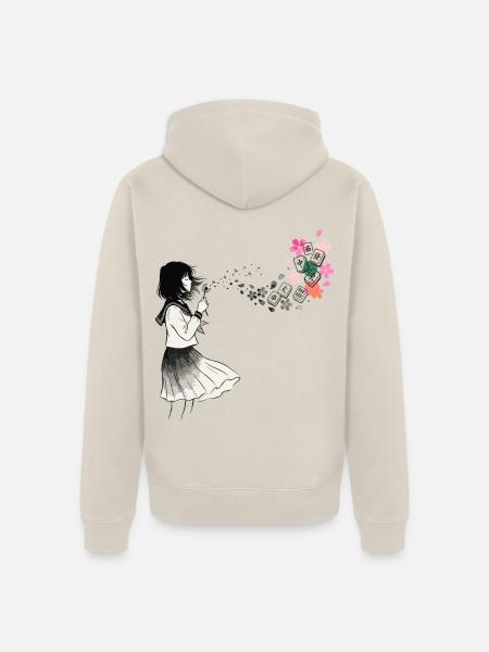 Mahjong Mädchen Japanisches Design - Unisex Premium Bio Zip Hoodie - Beige