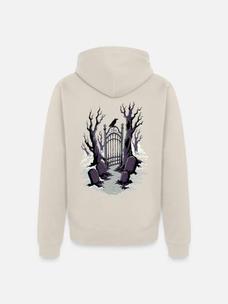 Friedhofstor im Nebel - Unisex Premium Bio Zip Hoodie - Beige
