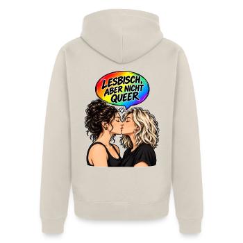 Lesbisch nicht Queer - Unisex Premium Bio Zip Hoodie - Beige - Hinten - Thijin (182cm)
