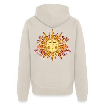 Psychedelische Himmelssonne - Unisex Premium Bio Zip Hoodie - Beige - Hinten - Thijin (182cm)