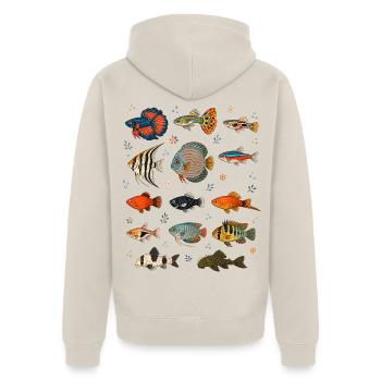 Tropische Fische | Aquarium & Zierfische - Unisex Premium Bio Zip Hoodie - Beige - Hinten - Thijin (182cm)
