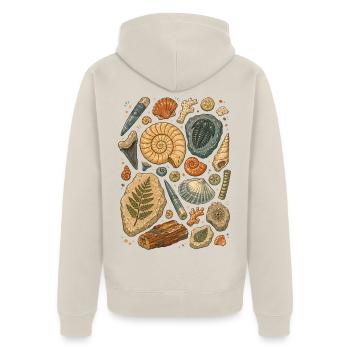 Fossilien | Paläontologie & Urzeit - Unisex Premium Bio Zip Hoodie - Beige - Hinten - Thijin (182cm)