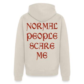 Normal People Scare Me - lustiger Meme - Unisex Premium Bio Zip Hoodie - Beige - Hinten - Thijin (182cm)