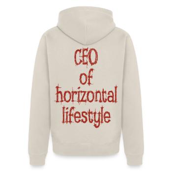 CEO of Horizontal Lifestyle -lustiger Spruch -Meme - Unisex Premium Bio Zip Hoodie - Beige - Hinten - Thijin (182cm)