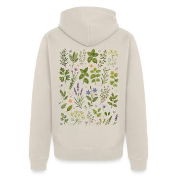 Küchenkräuter | Kräuter & Garten - Unisex Premium Bio Zip Hoodie - Beige - Hinten - Thijin (182cm)
