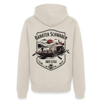 Banater Schwaben | Schwabenzug 1722 | Donau - Unisex Premium Bio Zip Hoodie - Beige - Hinten - Thijin (182cm)