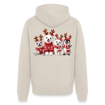 Fröhliche Weihnachtstiere mit Rentiergeweih - Unisex Premium Bio Zip Hoodie - Beige - Hinten - Thijin (182cm)