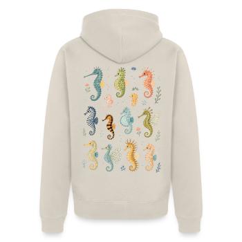 Seepferdchen | Meer & Unterwasserwelt - Unisex Premium Bio Zip Hoodie - Beige - Hinten - Thijin (182cm)