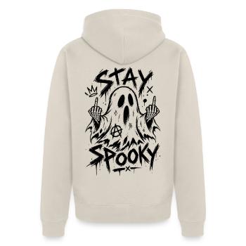 Stay Spooky Geist - Unisex Premium Bio Zip Hoodie - Beige - Hinten - Thijin (182cm)