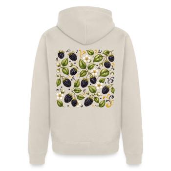 Brombeeren Muster Beeren Wald Botanisch Früchte - Unisex Premium Bio Zip Hoodie - Beige - Hinten - Thijin (182cm)
