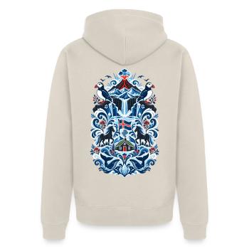 Island | Puffins, Vulkan & Nordmeer - Unisex Premium Bio Zip Hoodie - Beige - Hinten - Thijin (182cm)