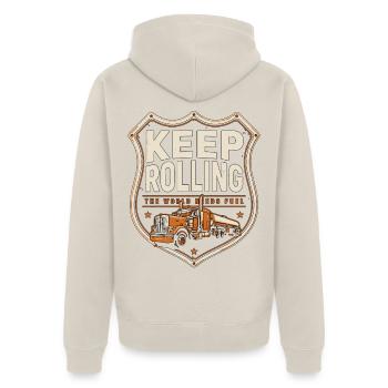 Tank Driver Keep Rolling The World Road Transport - Unisex Premium Bio Zip Hoodie - Beige - Hinten - Thijin (182cm)