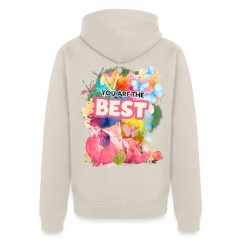 Beste Foxes im Farbenmeer - Unisex Premium Bio Zip Hoodie - Beige - Hinten - Thijin (182cm)