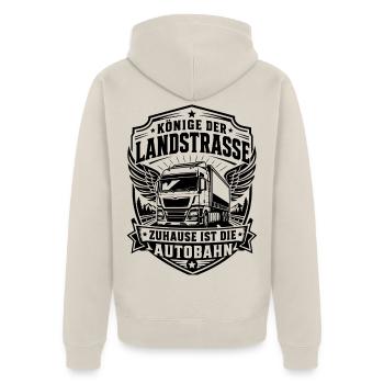 Trucker Landstraße - Unisex Premium Bio Zip Hoodie - Beige - Hinten - Thijin (182cm)