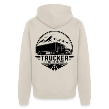Trucker Life Behind the Wheel - Unisex Premium Bio Zip Hoodie - Beige - Hinten - Thijin (182cm)