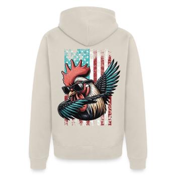 Rooster US Hahn - Unisex Premium Bio Zip Hoodie - Beige - Hinten - Thijin (182cm)