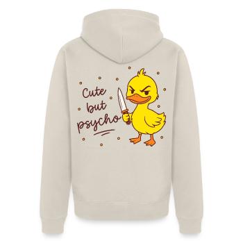 Cute but psycho - Ente mit Messer - Unisex Premium Bio Zip Hoodie - Beige - Hinten - Thijin (182cm)