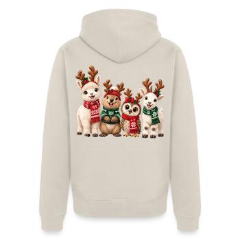 Lustige Weihnachtstiere mit Rentiergeweih - Unisex Premium Bio Zip Hoodie - Beige - Hinten - Thijin (182cm)