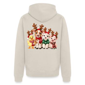 Niedliche Weihnachtstiere mit Rentiergeweih - Unisex Premium Bio Zip Hoodie - Beige - Hinten - Thijin (182cm)
