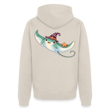 Mantarochen mit Muschelhexenhut - Unisex Premium Bio Zip Hoodie - Beige - Hinten - Thijin (182cm)